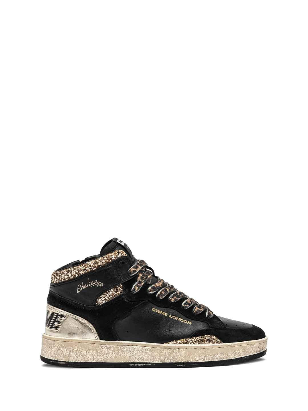 Crime Chelsea High sneakers nero con lacci maculati