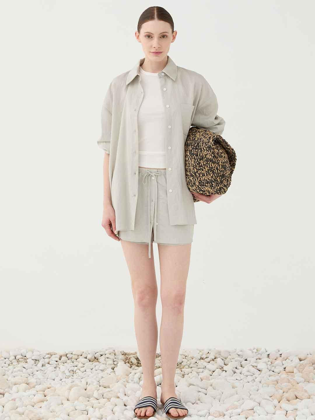 Eleh camicia beige con righino bianco