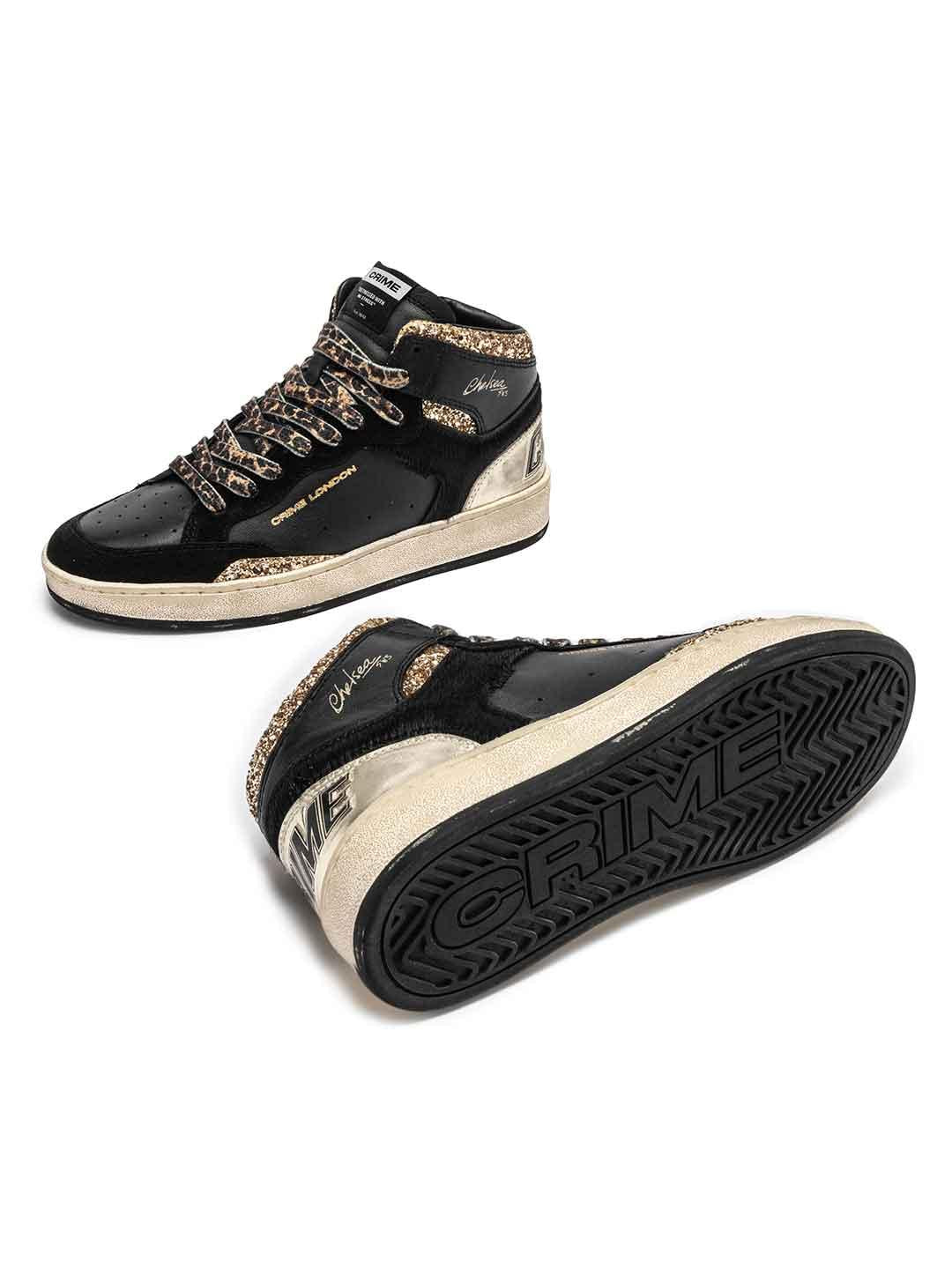 Crime Chelsea High sneakers nero con lacci maculati