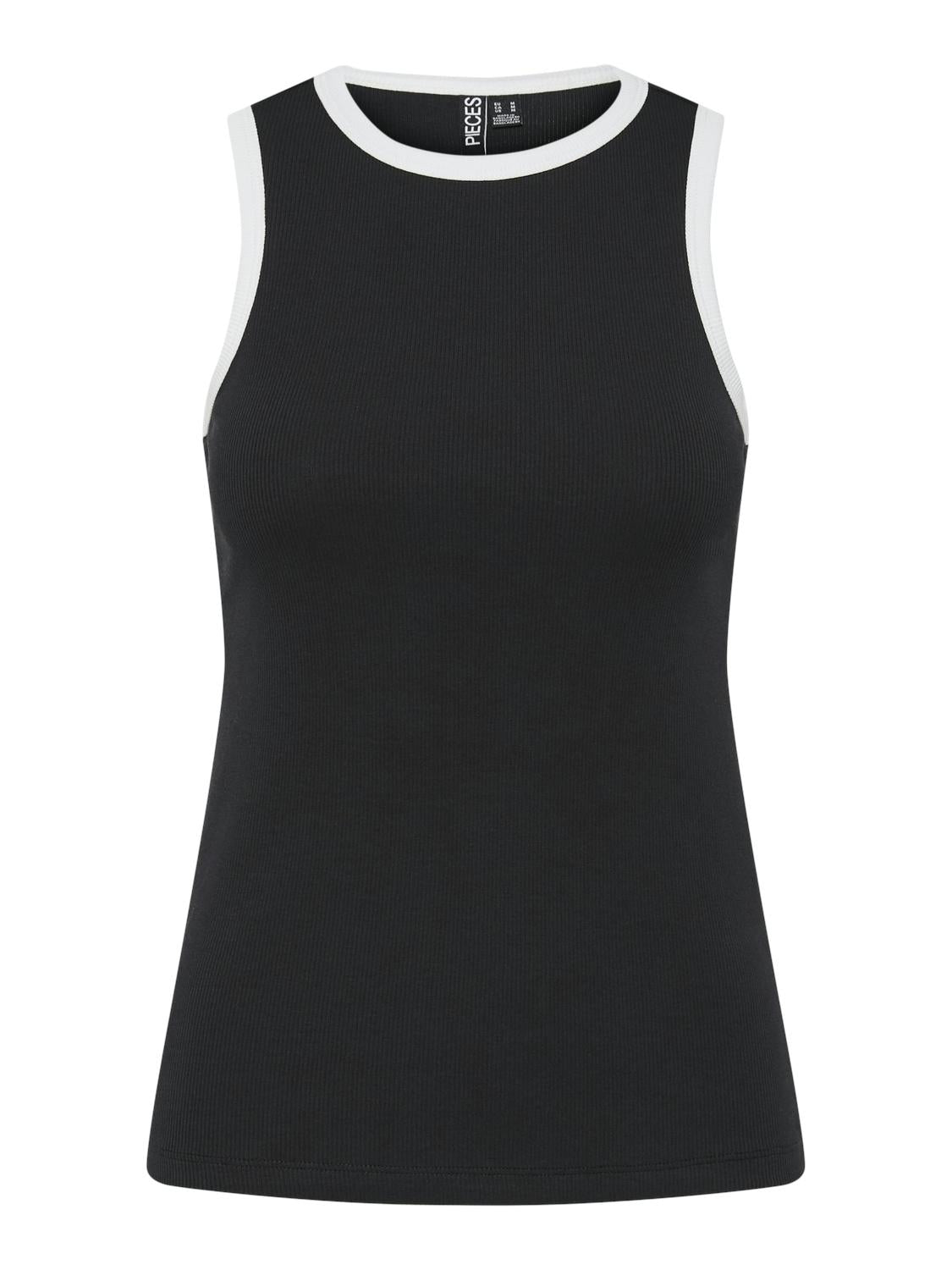 Pieces canotta nero con orli bianco