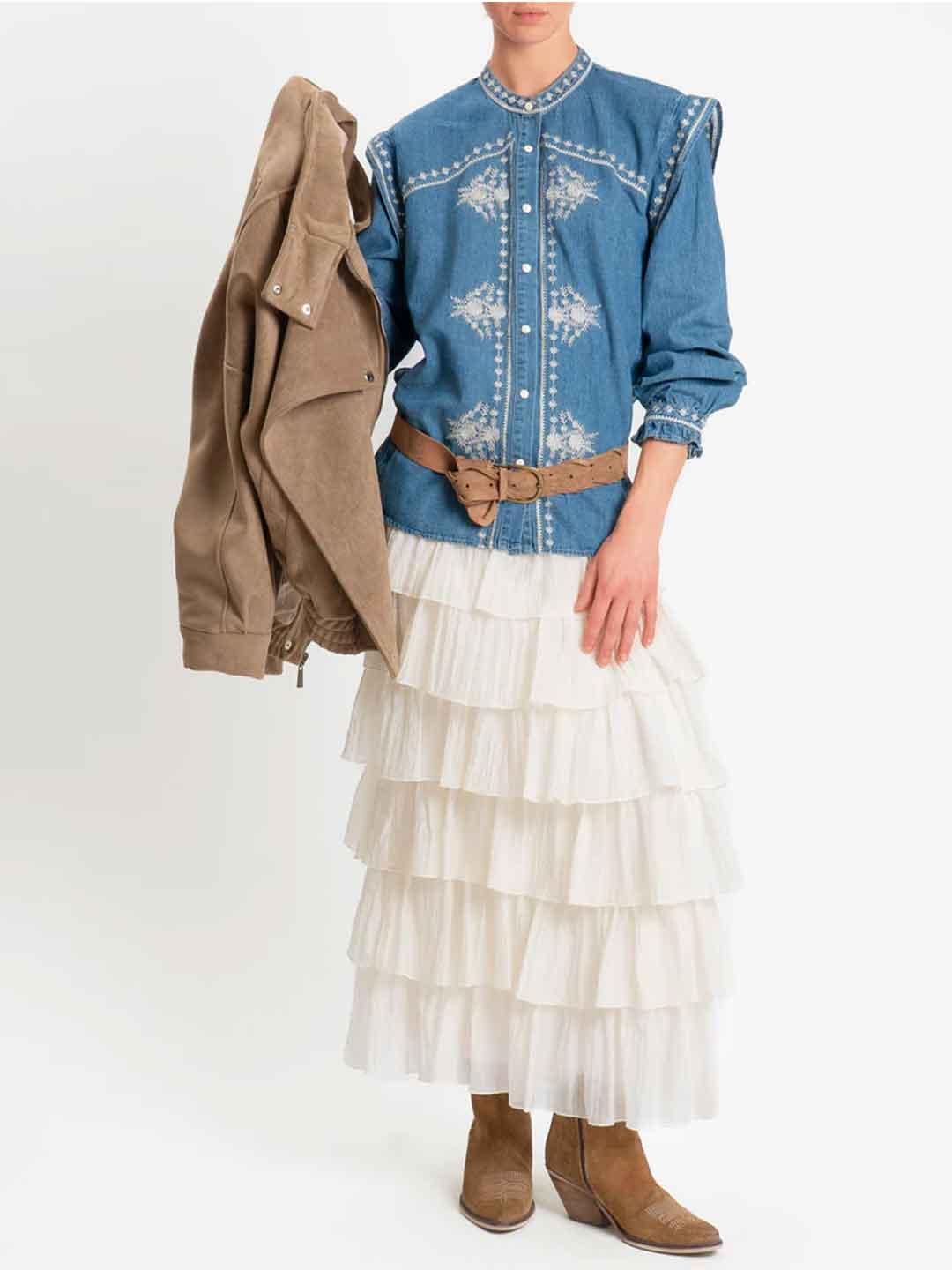 Tensione In camicia in jeans con ricami