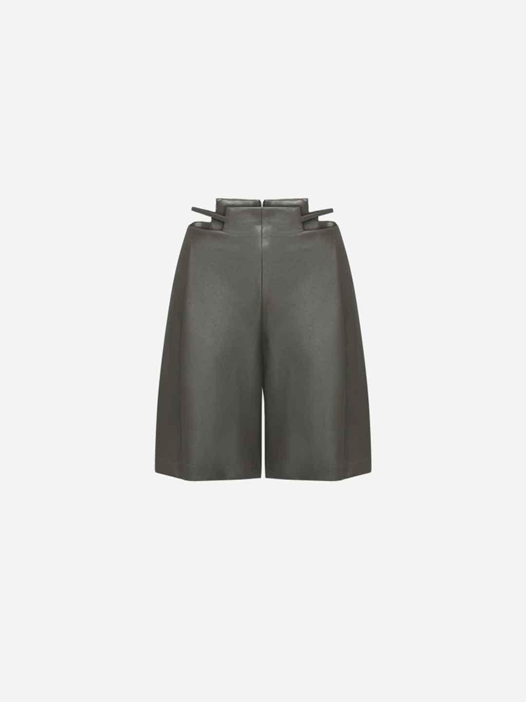 Silence Eco Cut shorts verde in pelle cut-out