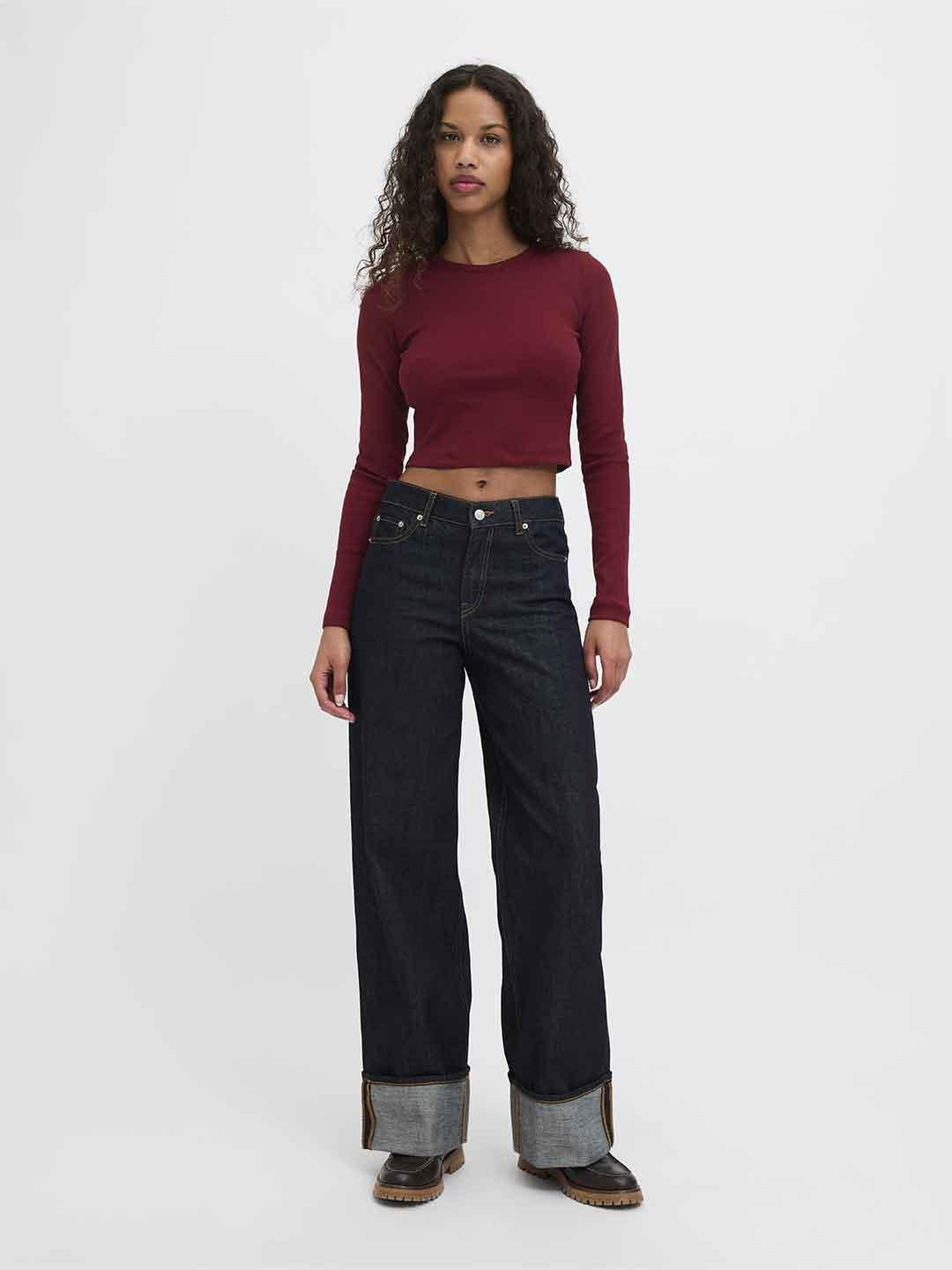 JJXX Feline t-shirt bordeaux manica lunga