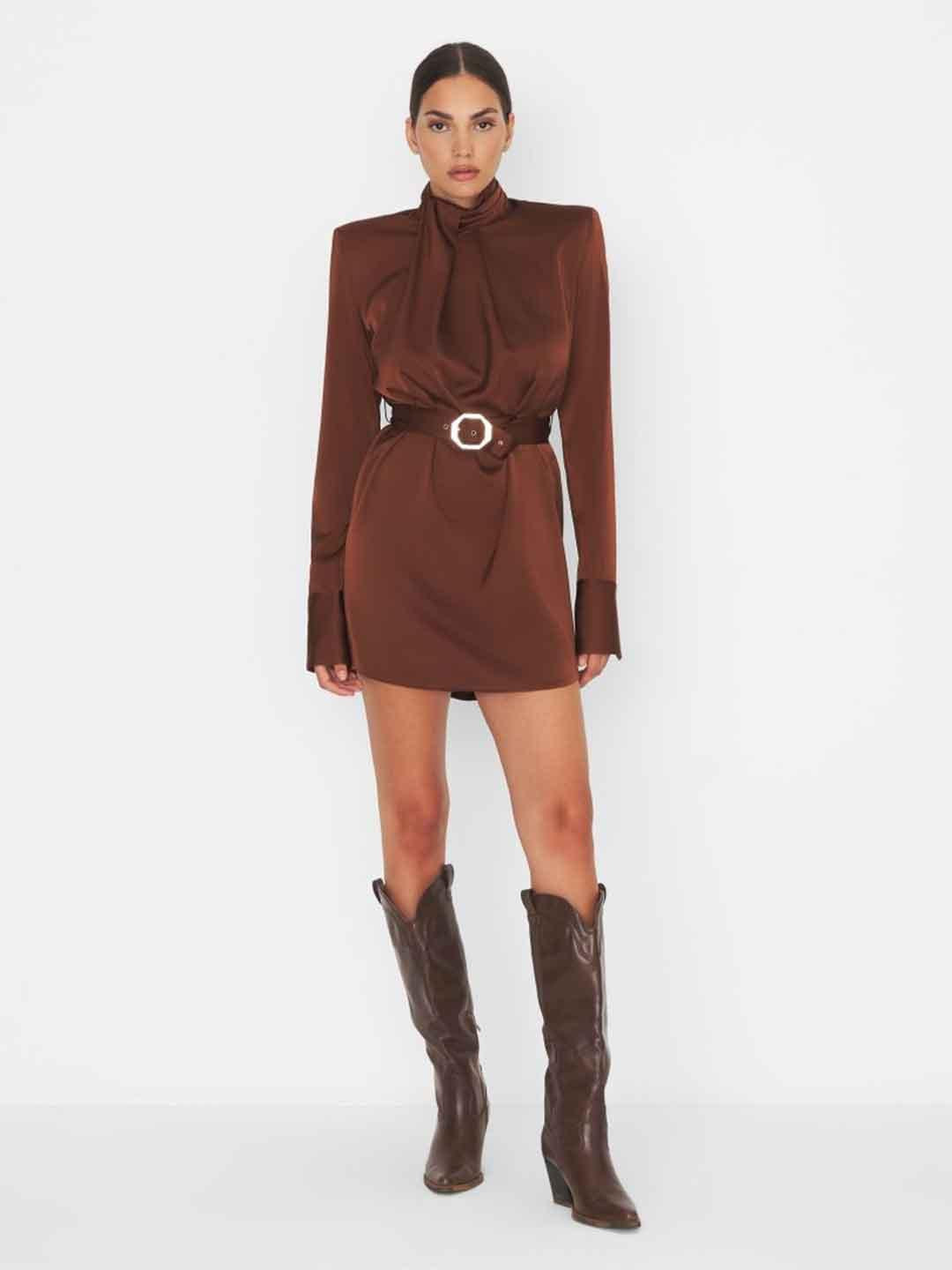 Silence Cleo abito marrone in raso