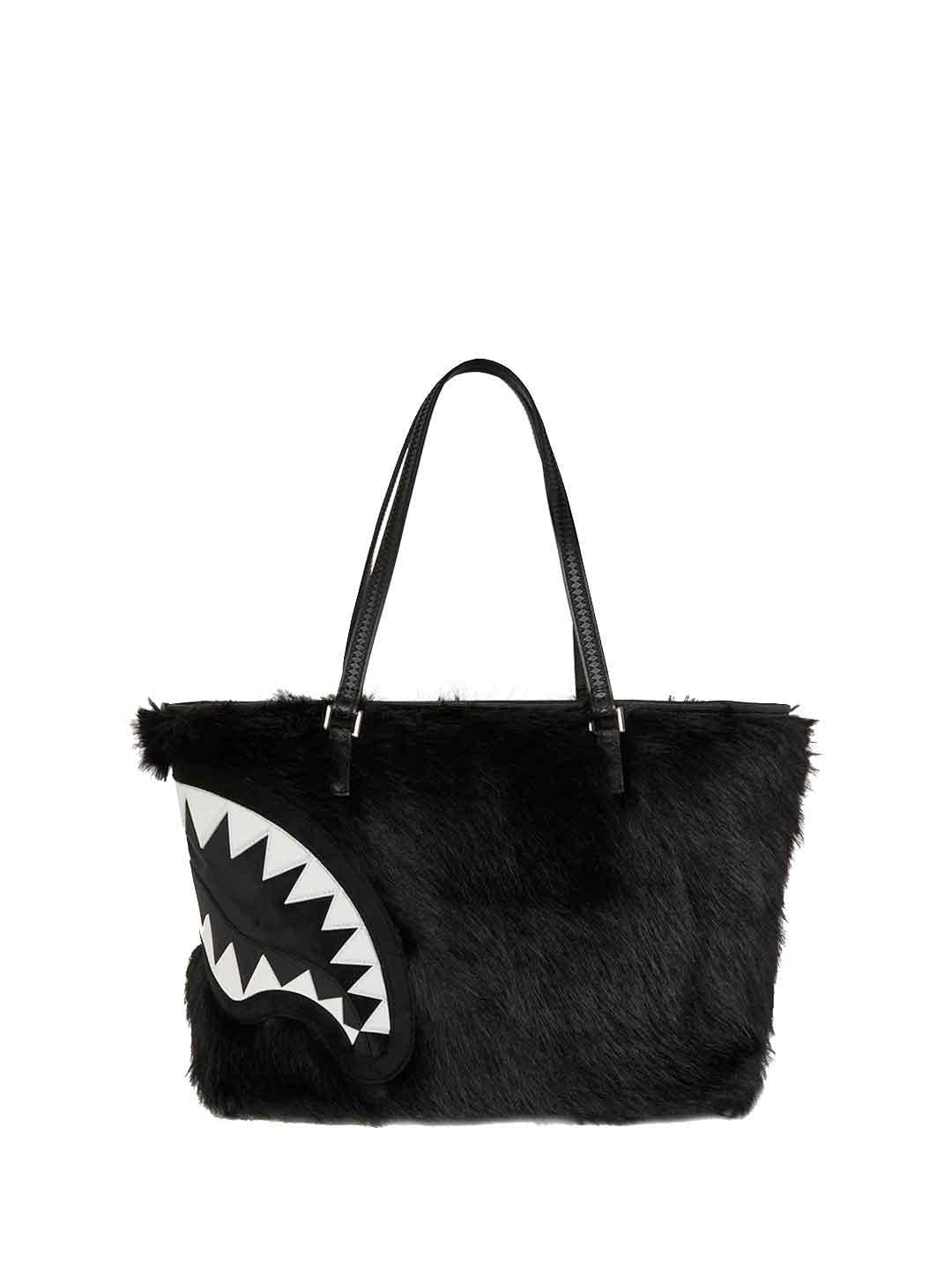 Sprayground Fur Cray Tote borsa nera con pelliccia