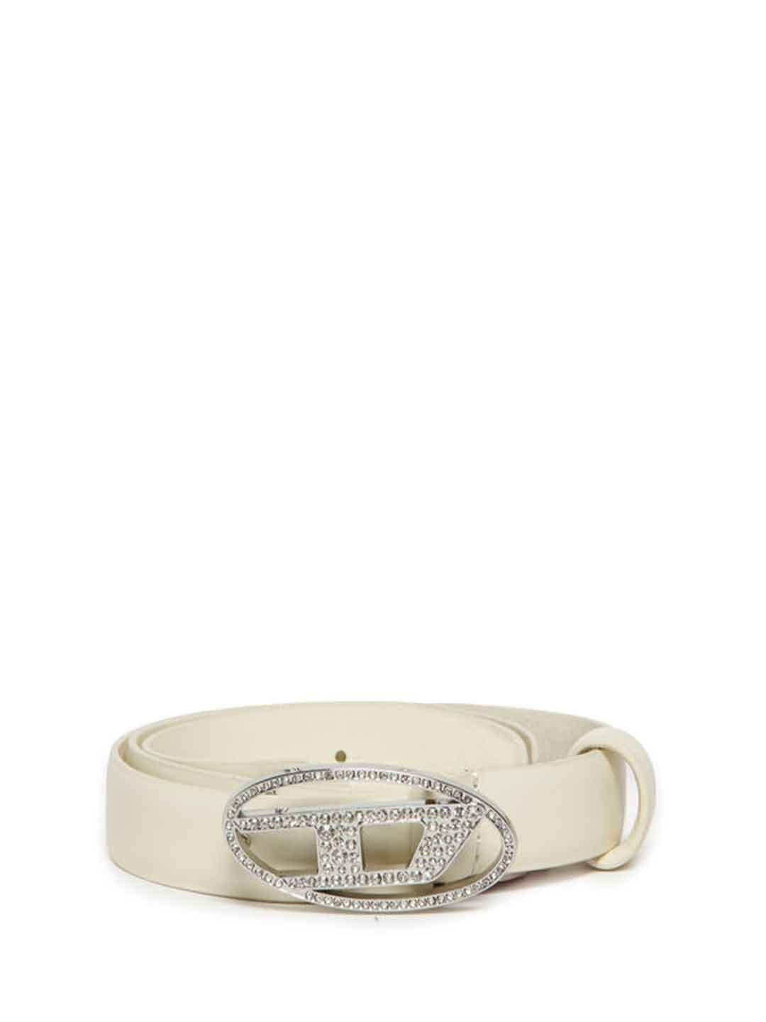 Diesel cintura panna in pelle con strass