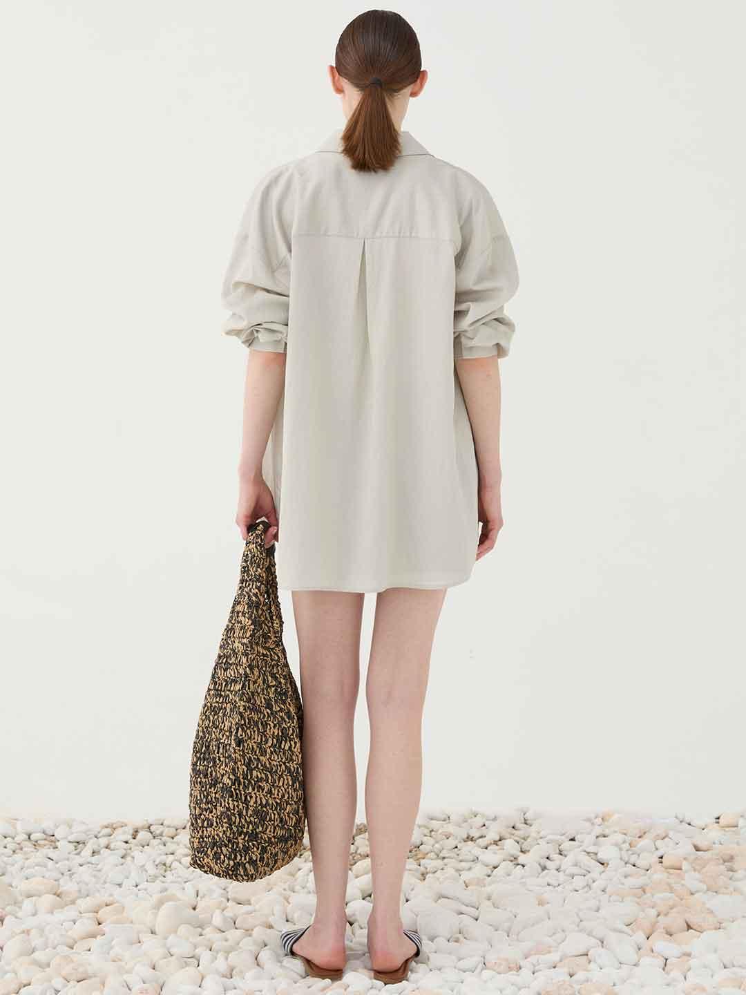 Eleh camicia beige con righino bianco