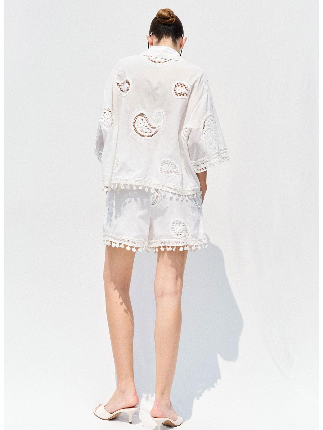 Lumina camicia bianco in crochet