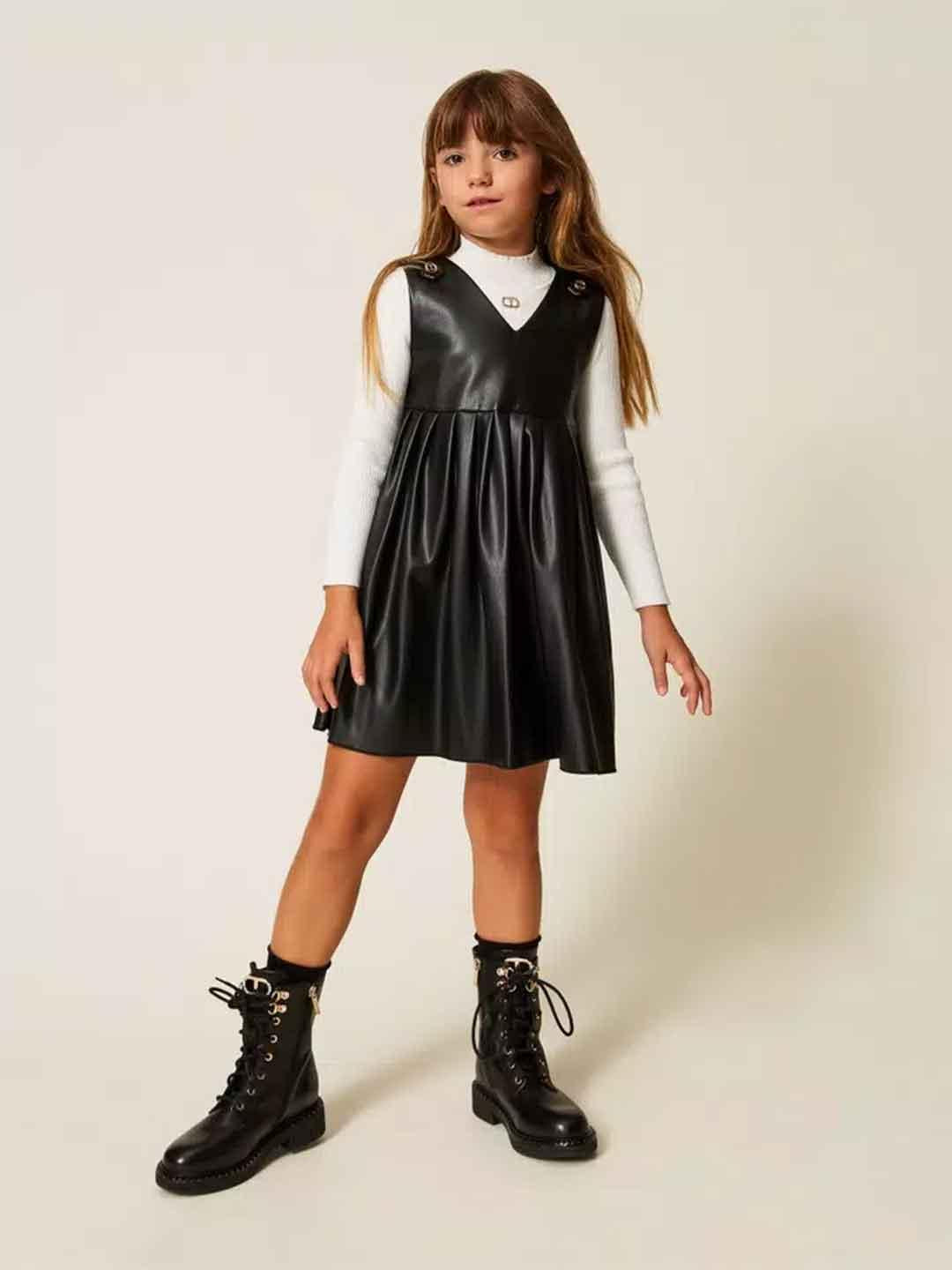 Twinset abito kids nero in pelle