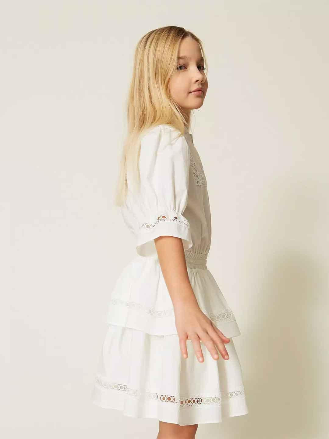 Twinset abito kids bianco con pizzo