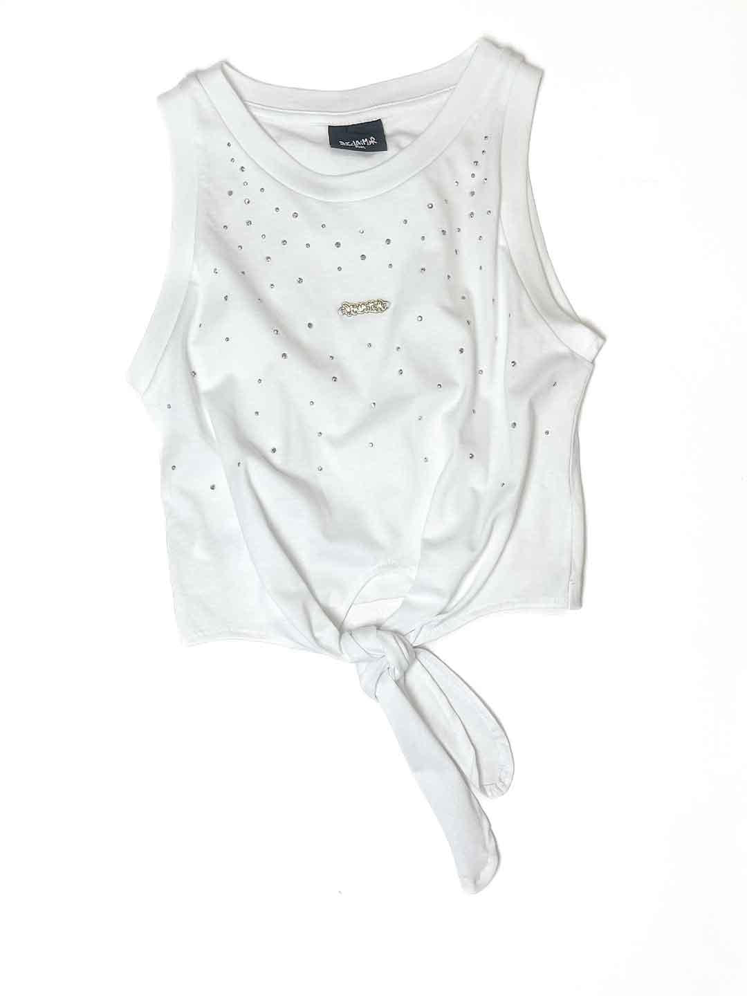 Disclaimer canotta kids bianco con strass