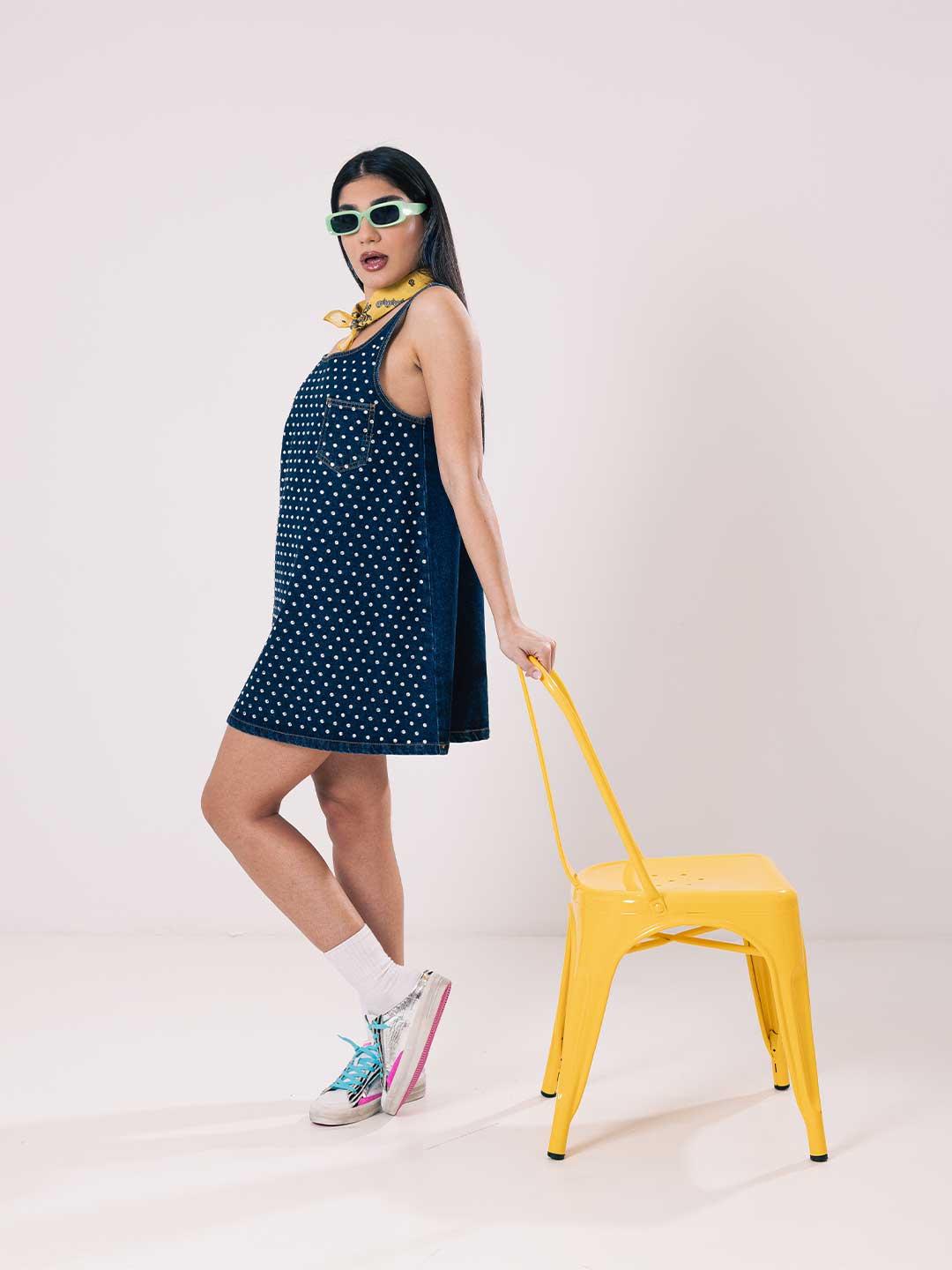 Silence abito in jeans con strass