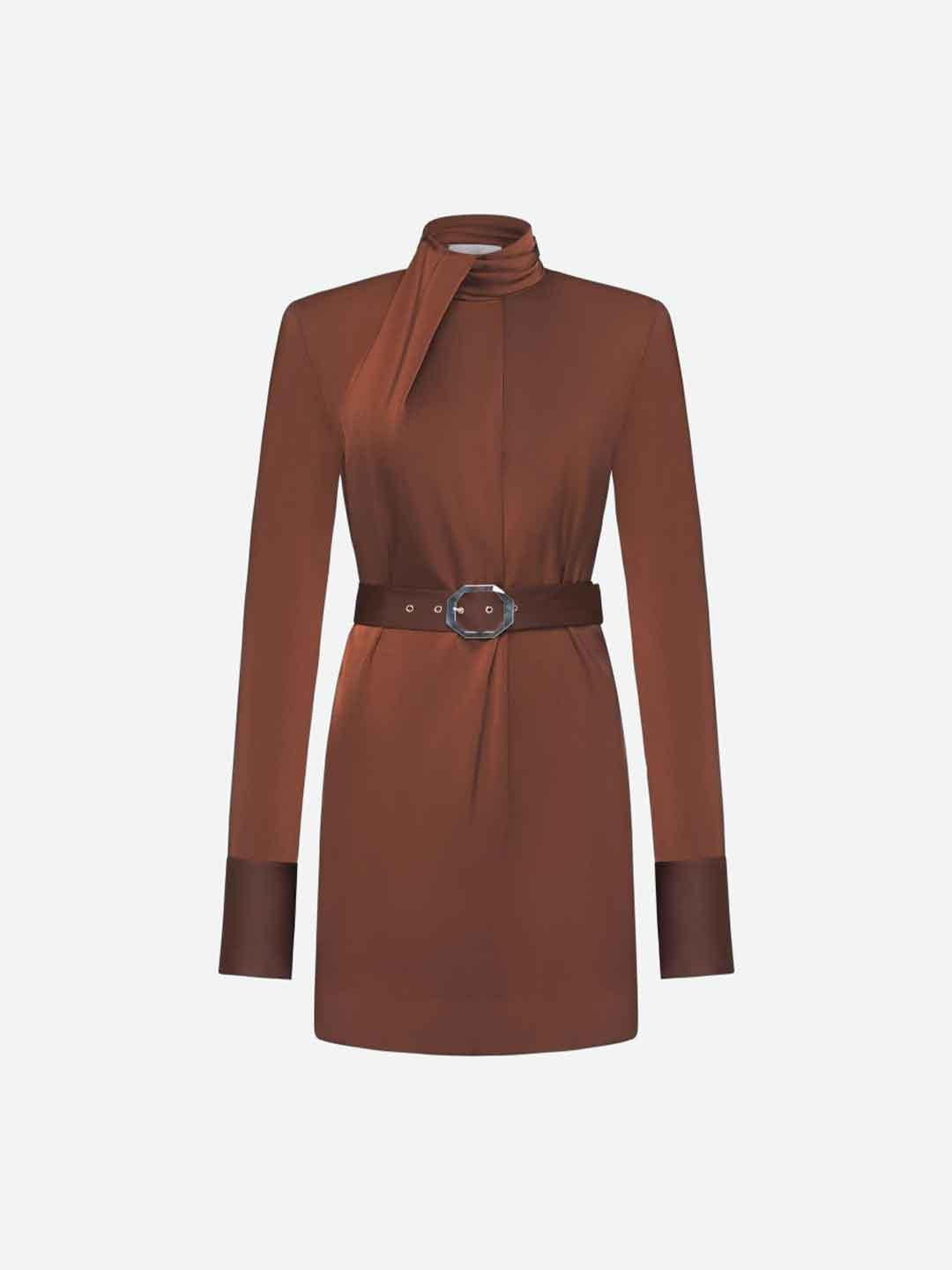 Silence Cleo abito marrone in raso