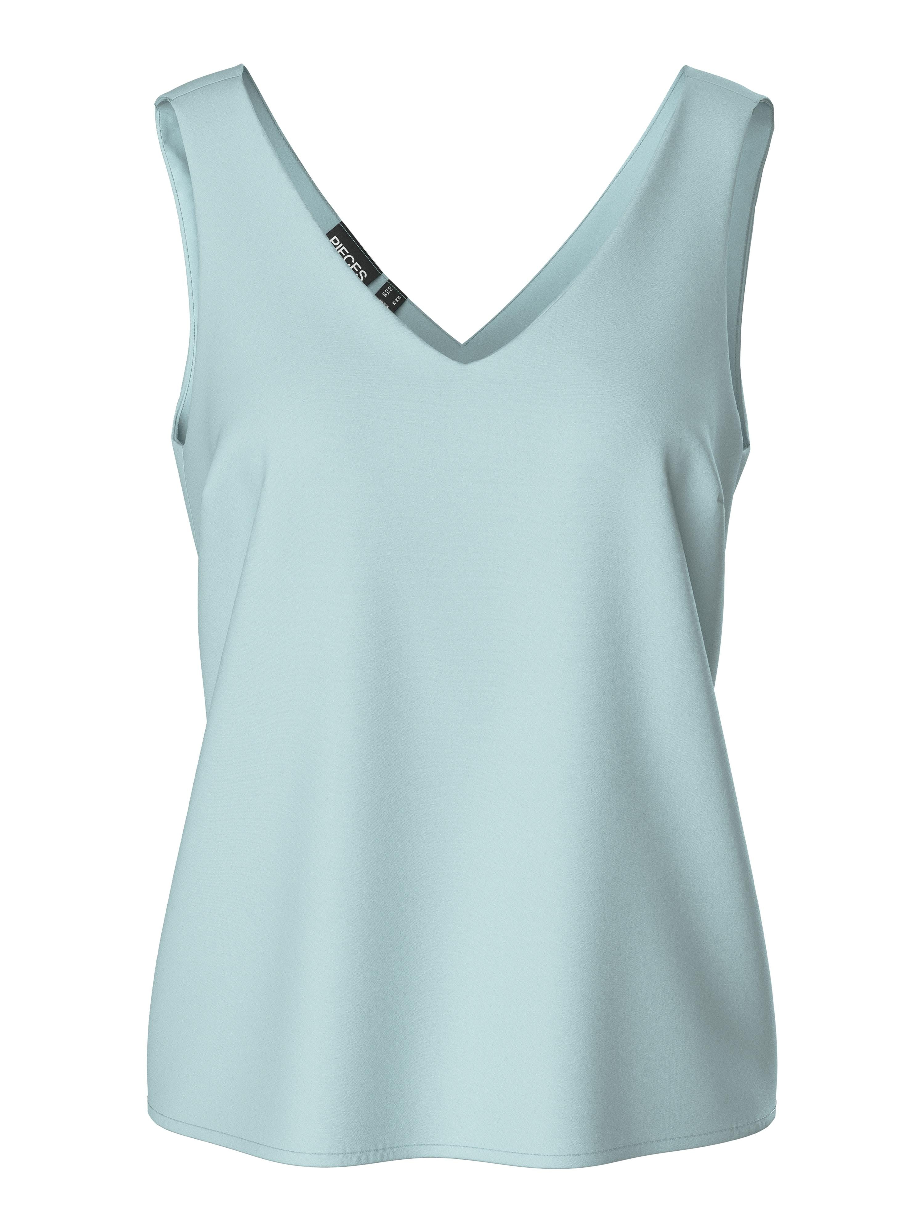 Pieces top azzurro scollo a V