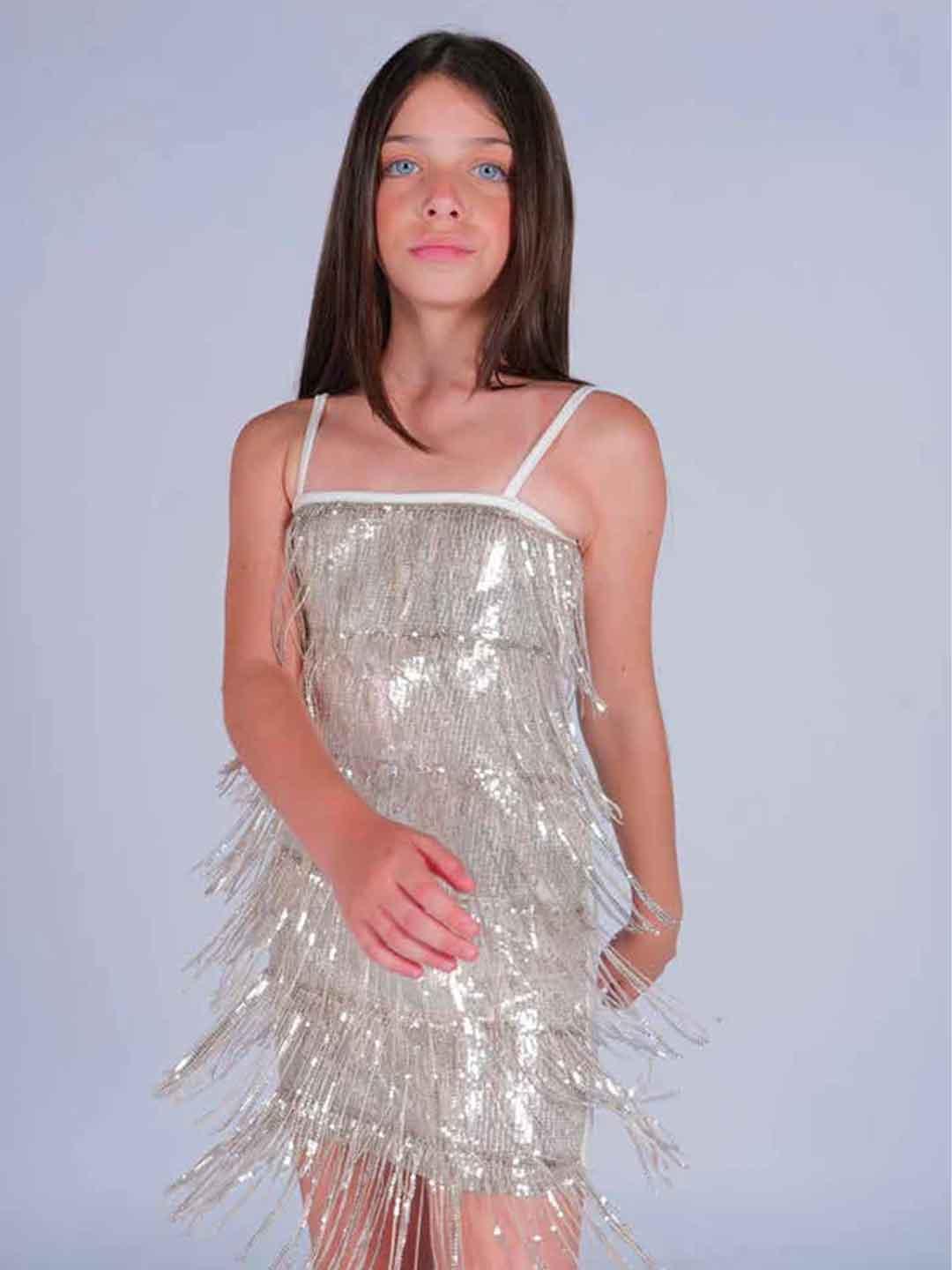 Marc Ellis abito kids argento con paillettes e frange