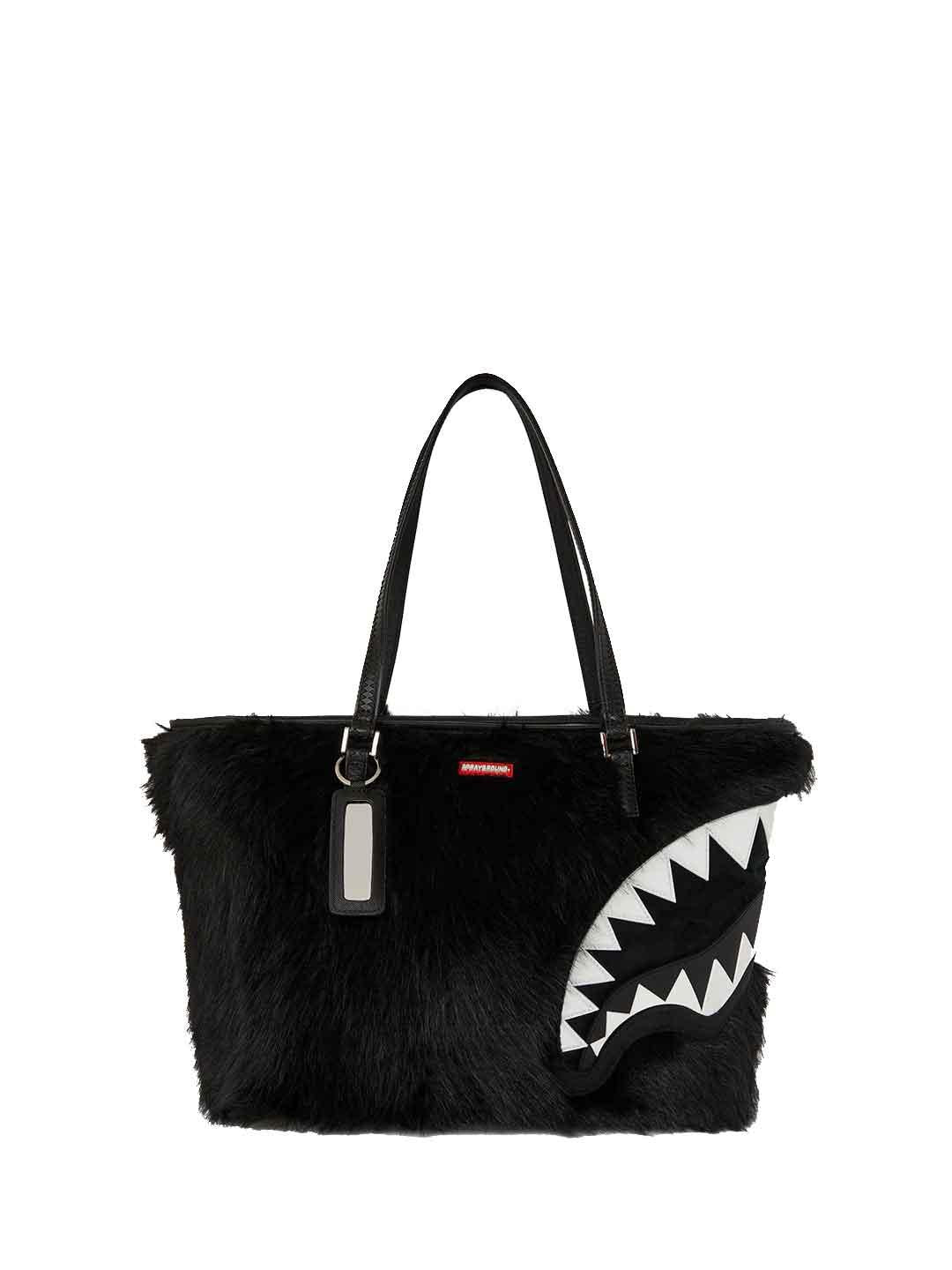 Sprayground Fur Cray Tote borsa nera con pelliccia