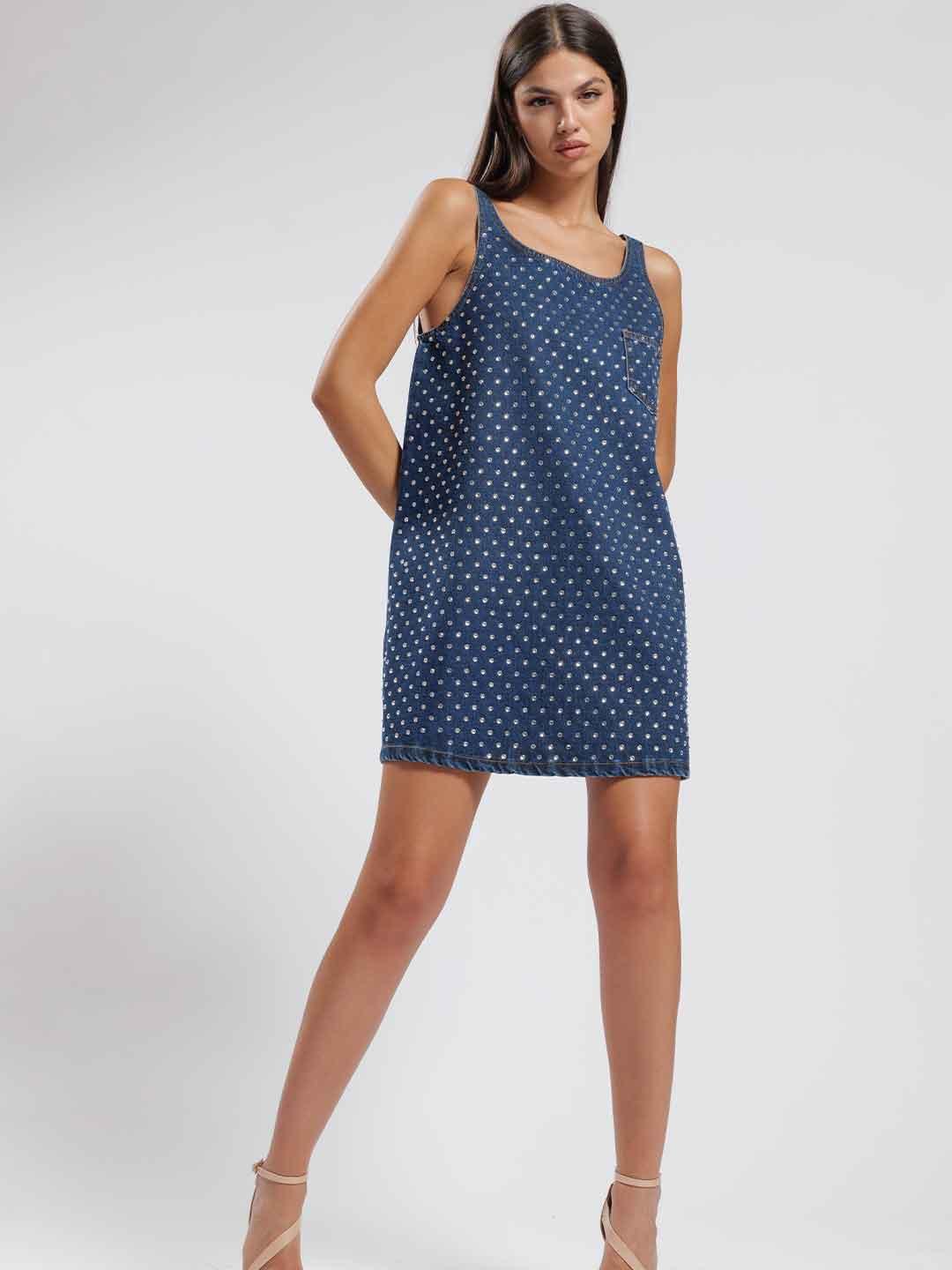 Silence abito in jeans con strass