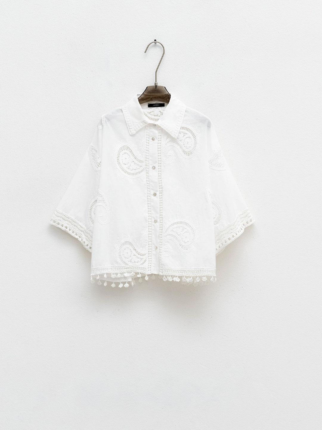 Lumina camicia bianco in crochet