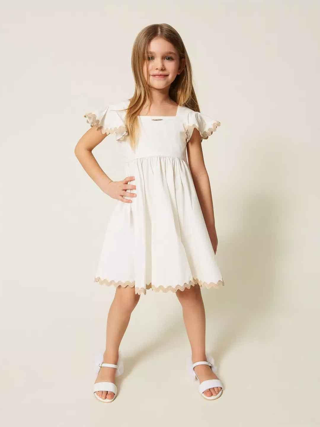 Twinset abito kids bianco con ricamo