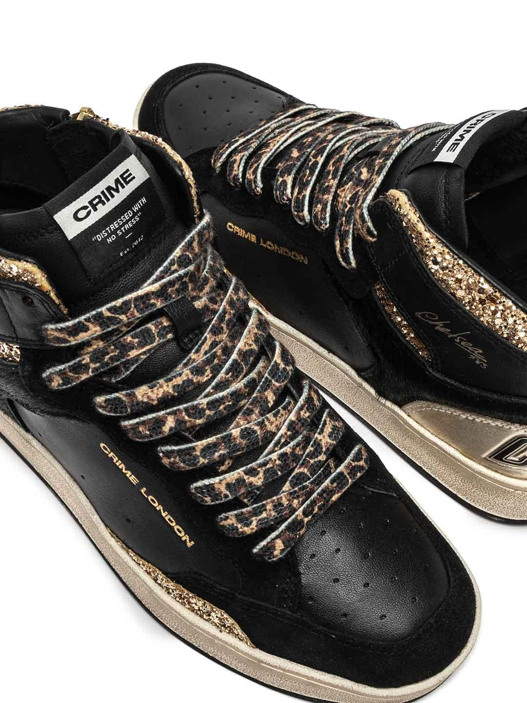 Crime Chelsea High sneakers nero con lacci maculati