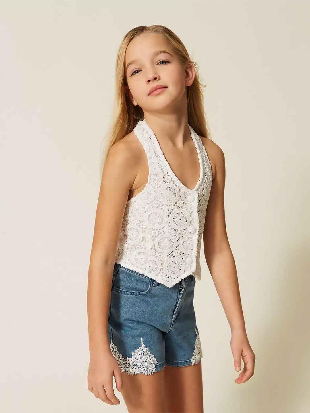 Twinset gilet kids bianco in macramè