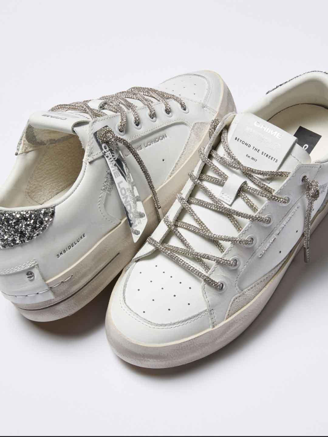 Crime Sk8 Deluxe sneakers bianco  con lacci in strass