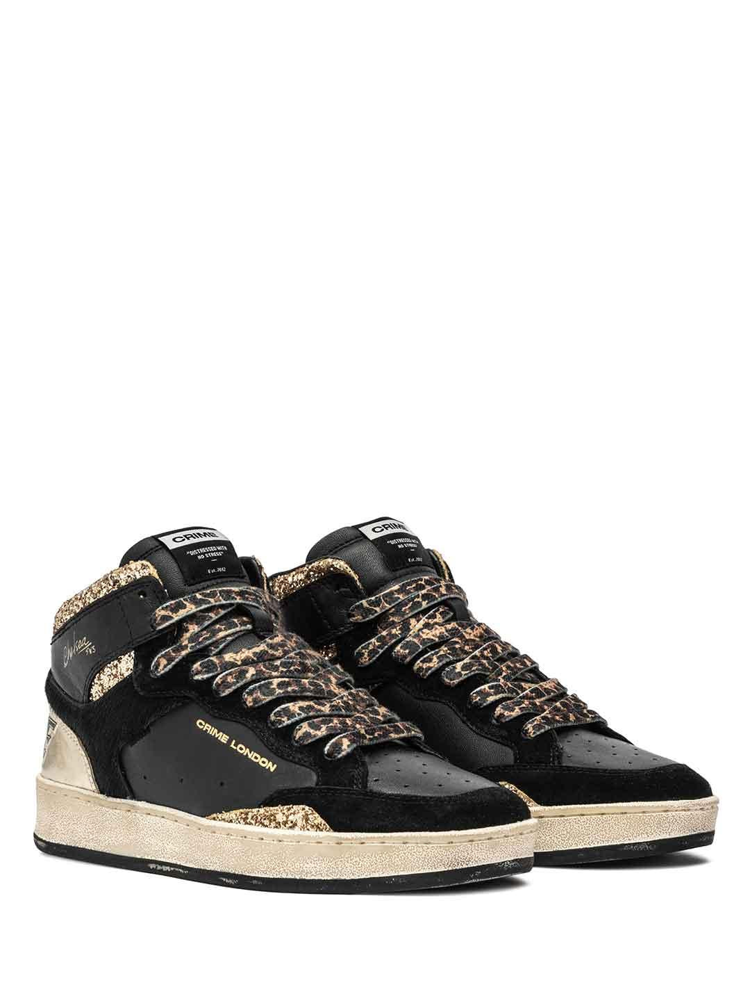 Crime Chelsea High sneakers nero con lacci maculati
