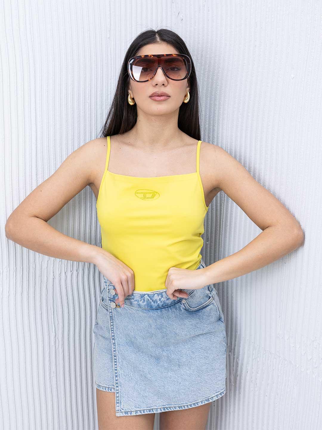 Diesel Trind top giallo con strass