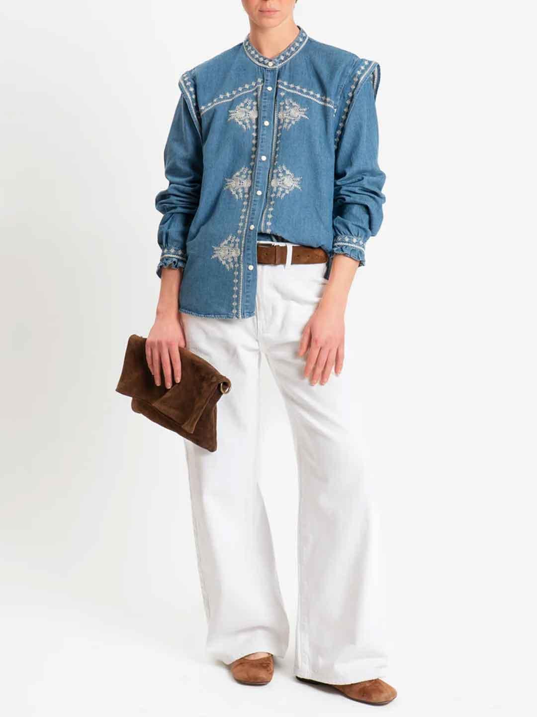 Tensione In camicia in jeans con ricami