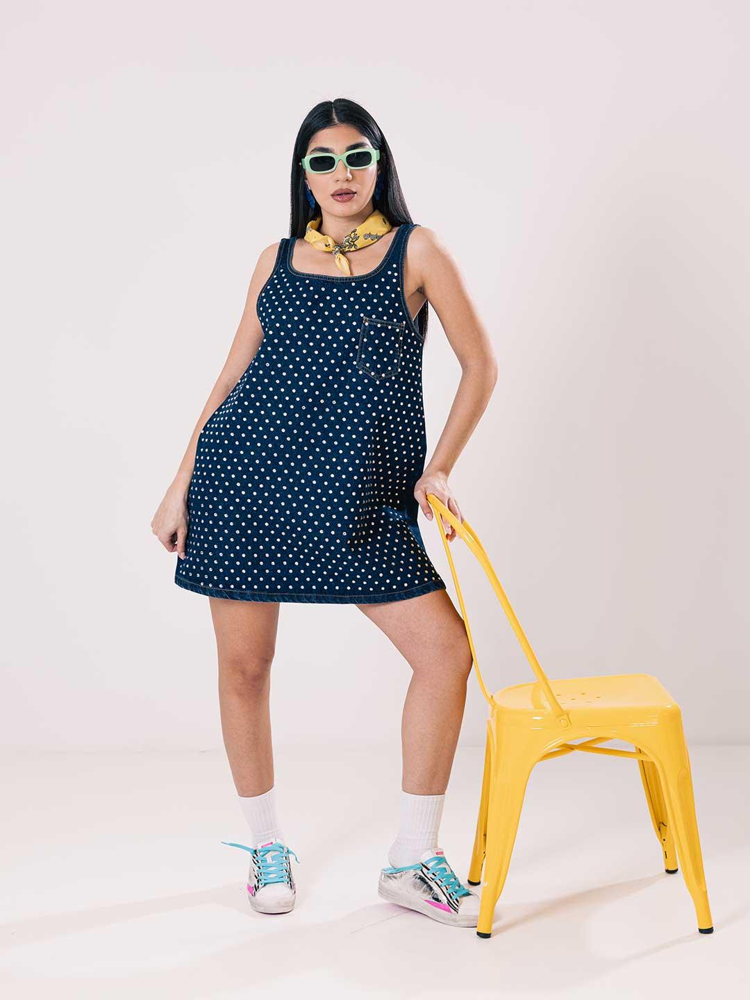 Silence abito in jeans con strass