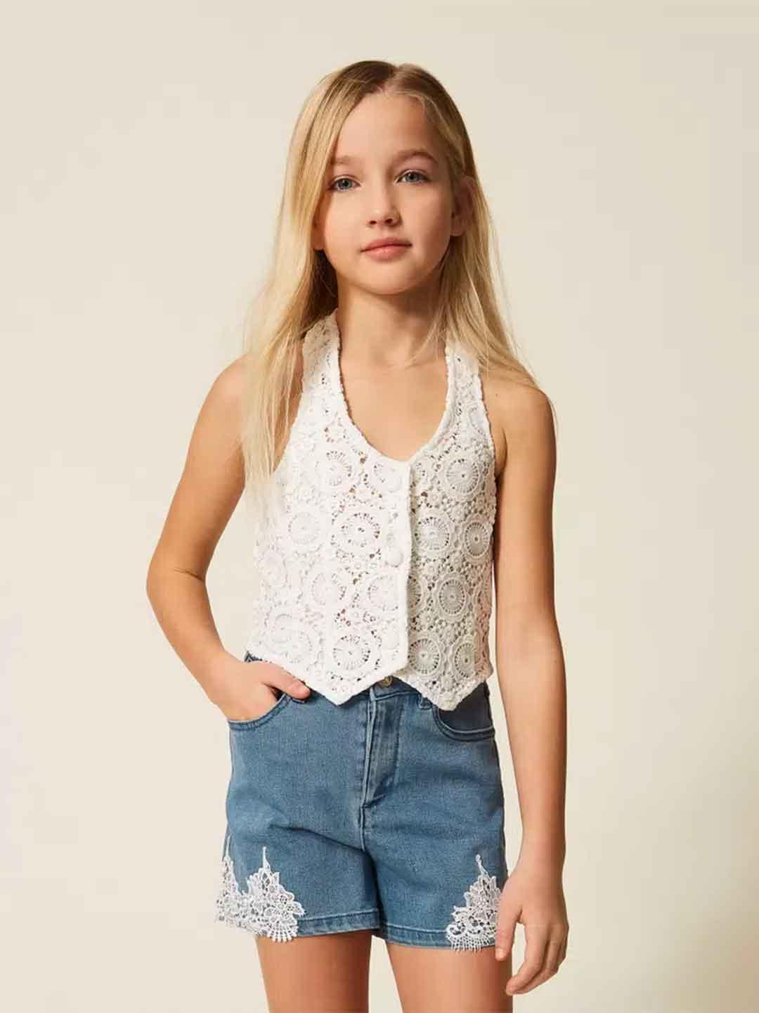 Twinset gilet kids bianco in macramè