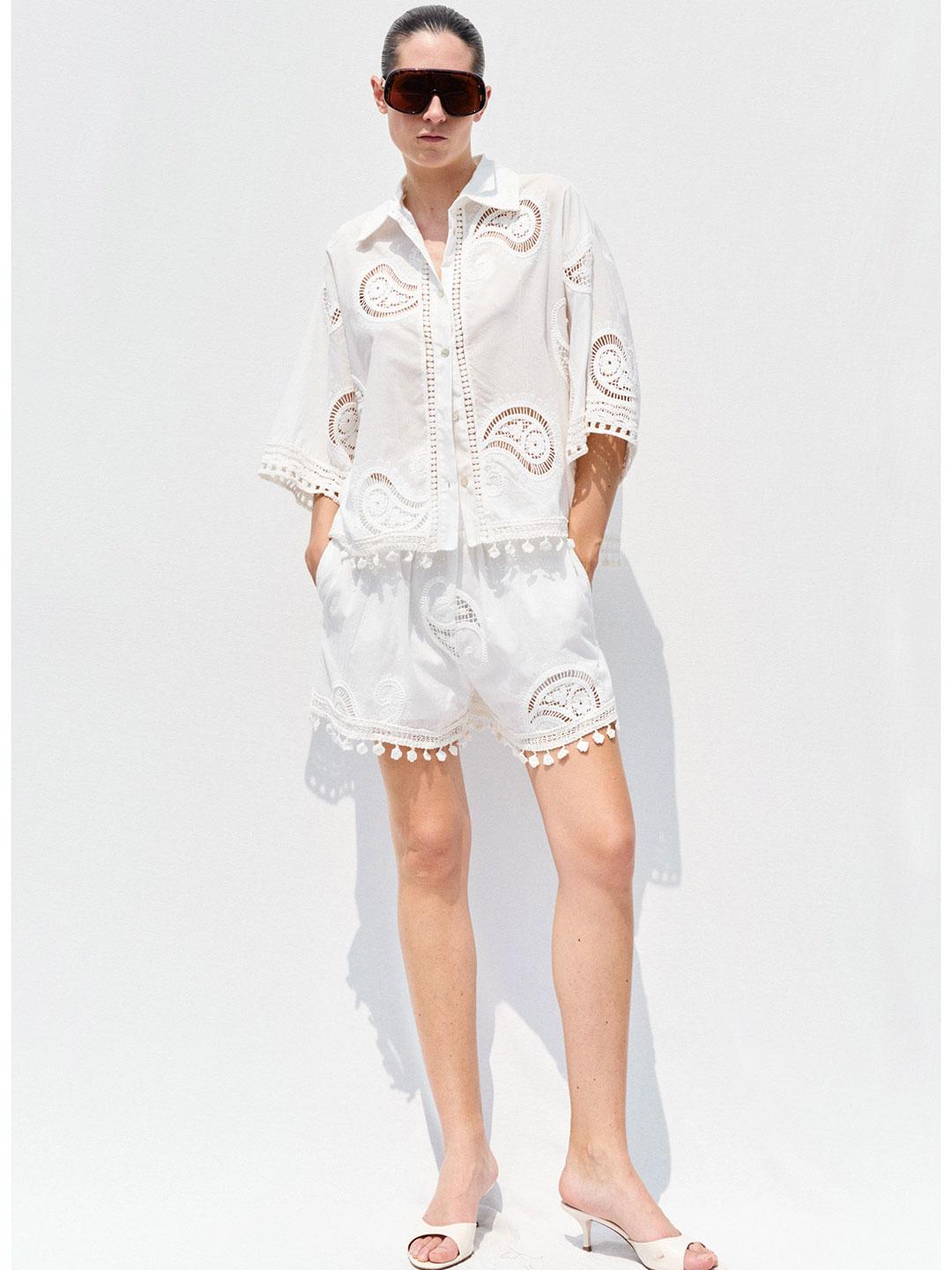 Lumina camicia bianco in crochet