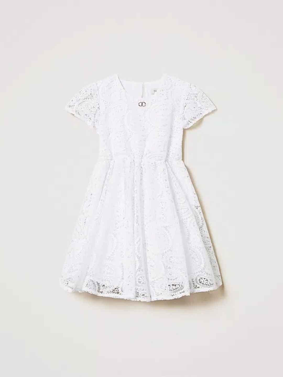 Twinset abito kids bianco in pizzo corto