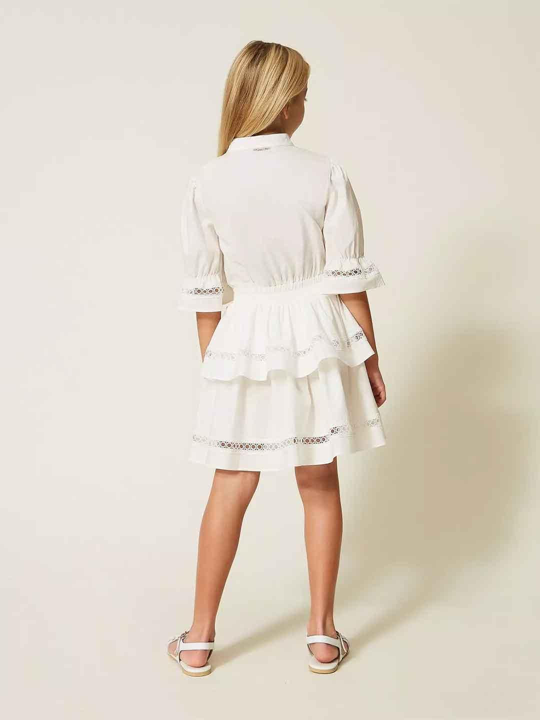 Twinset abito kids bianco con pizzo