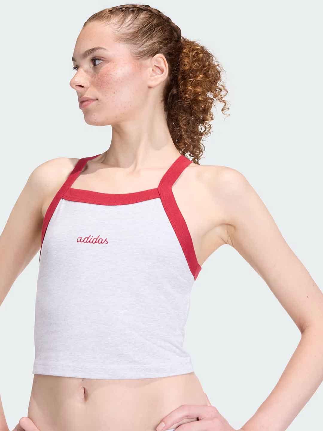 Adidas top grigio con grafica ricamata