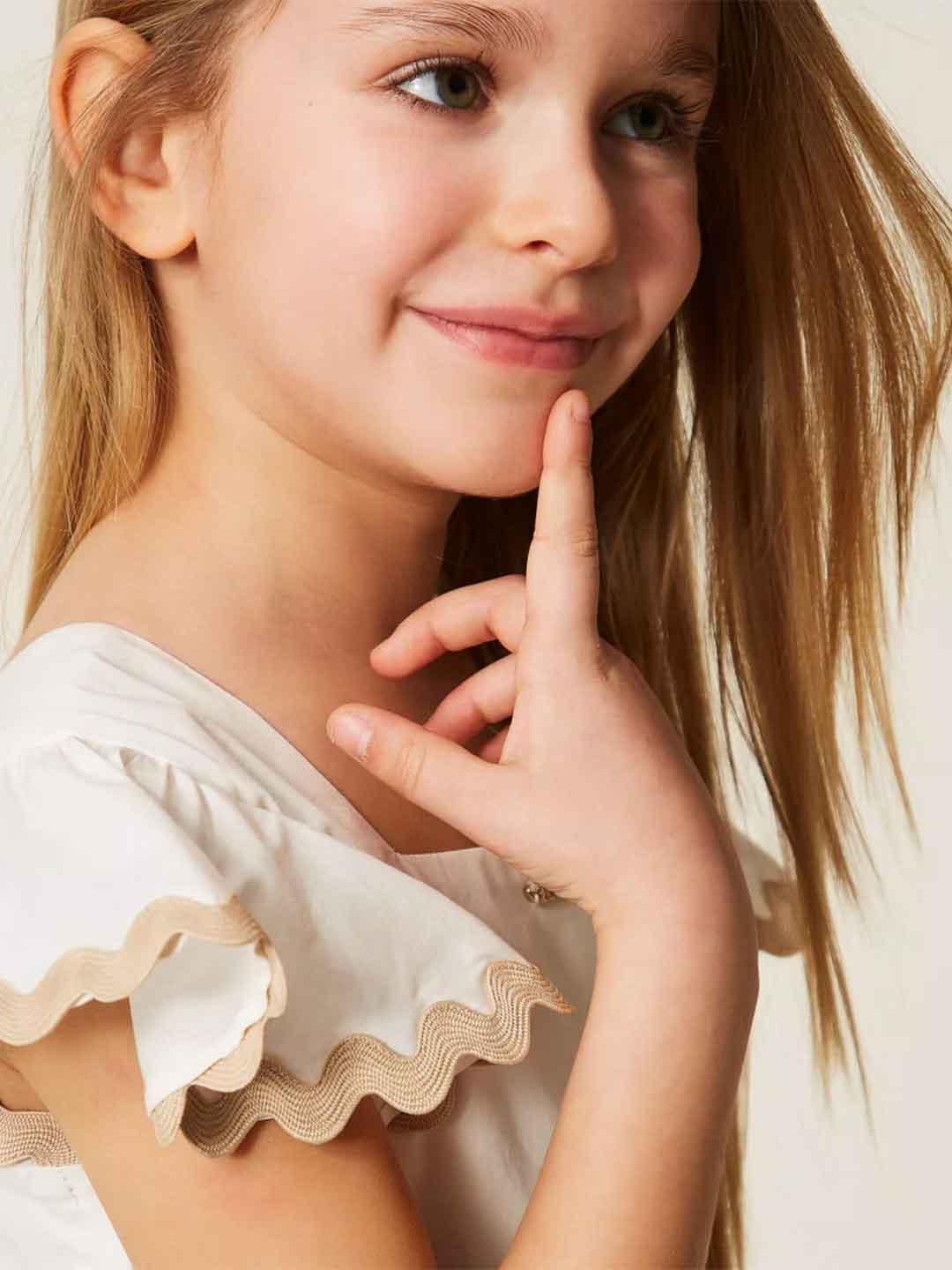 Twinset abito kids bianco con ricamo