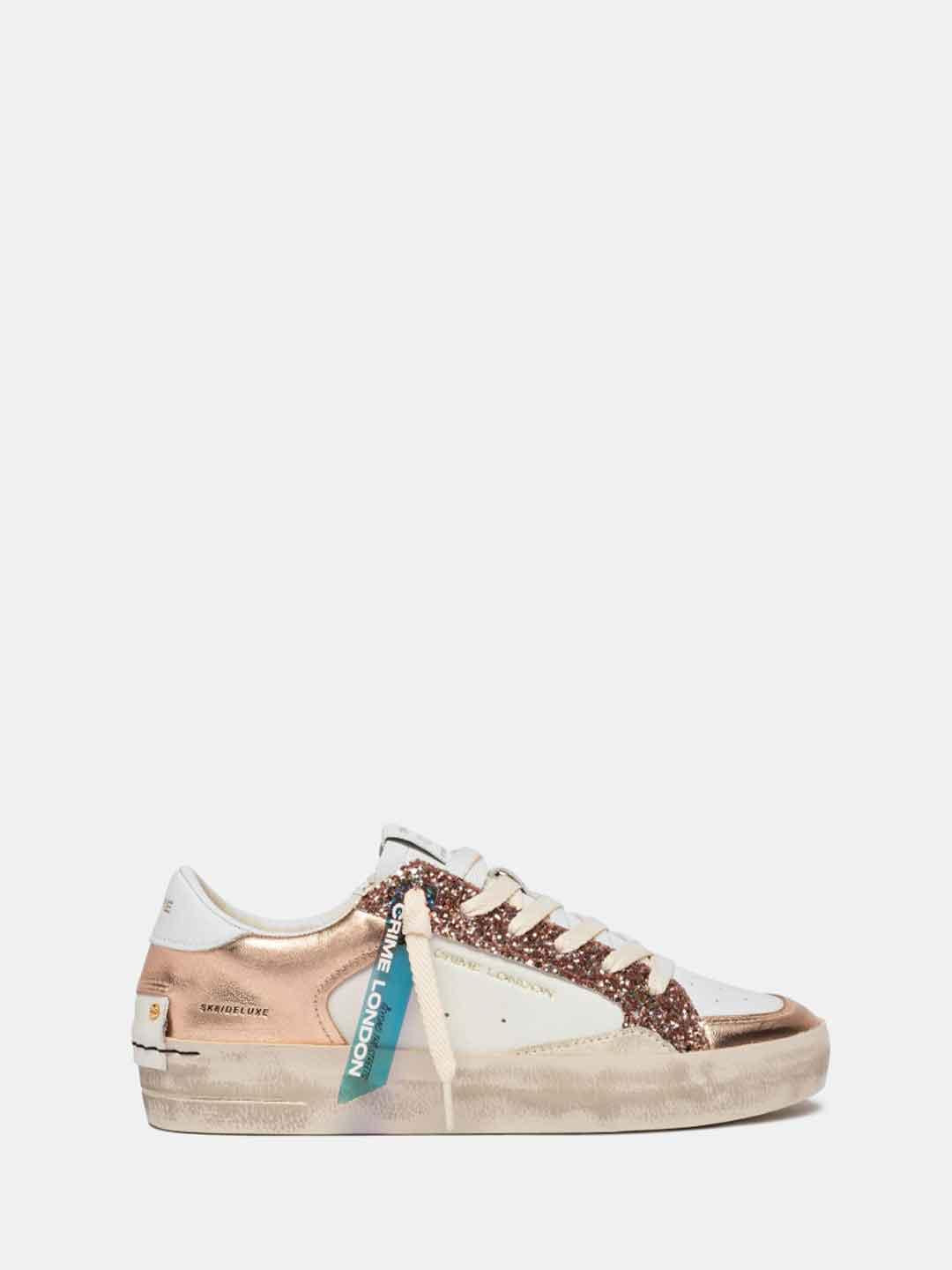 Crime Sk8 Deluxe sneakers bianco con glitter oro rosa